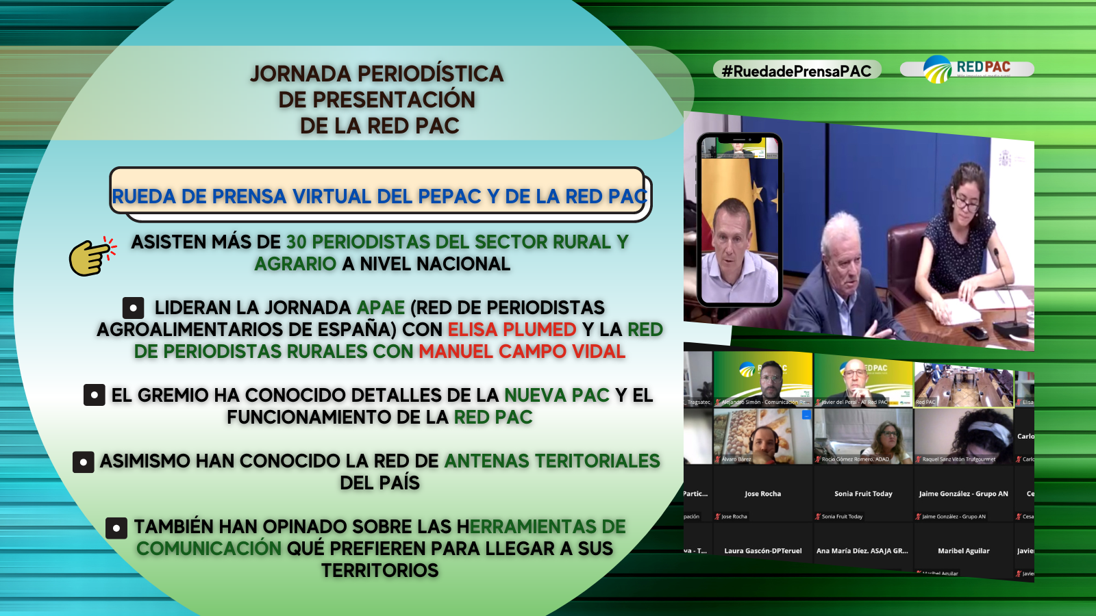 El objetivo de la jornada ha sido presentar los detalles más significativos del Plan Estratégico de la PAC en España (PEPAC) así como el funcionamiento y las novedades de la Red PAC