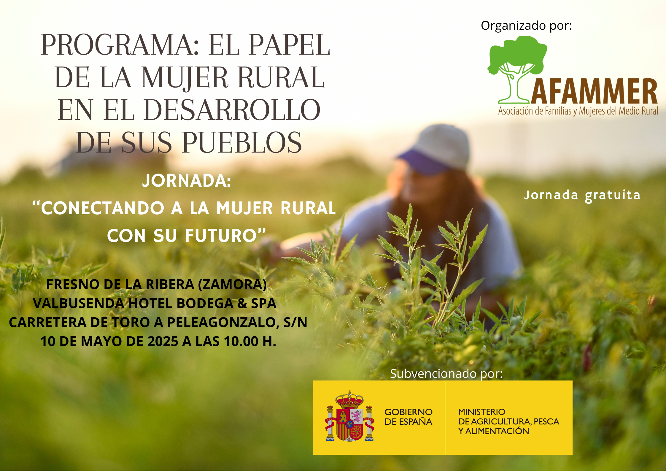 Affiche pour la Journée des femmes rurales de l'AFAMMER à Fresno de la Ribera